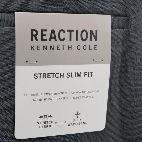 Kenneth Cole Reaction Mens Slim-Fit Gabardine Dress Pants‎ 33 x 32 Charcoal - Picture 4 of 9